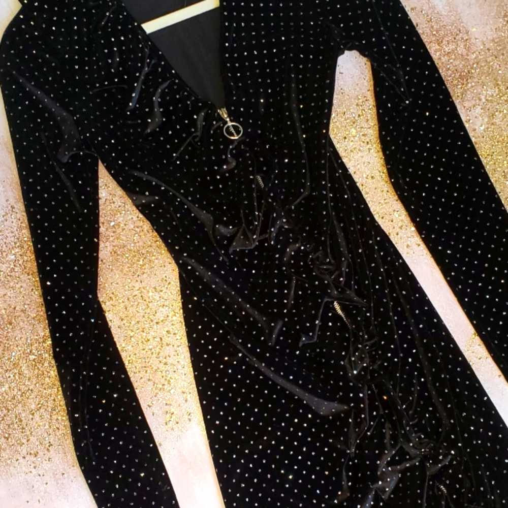 ZARA VELVET ZIP DRESS RUFFLE SPARKLE ✨ - Picture 6 of 13